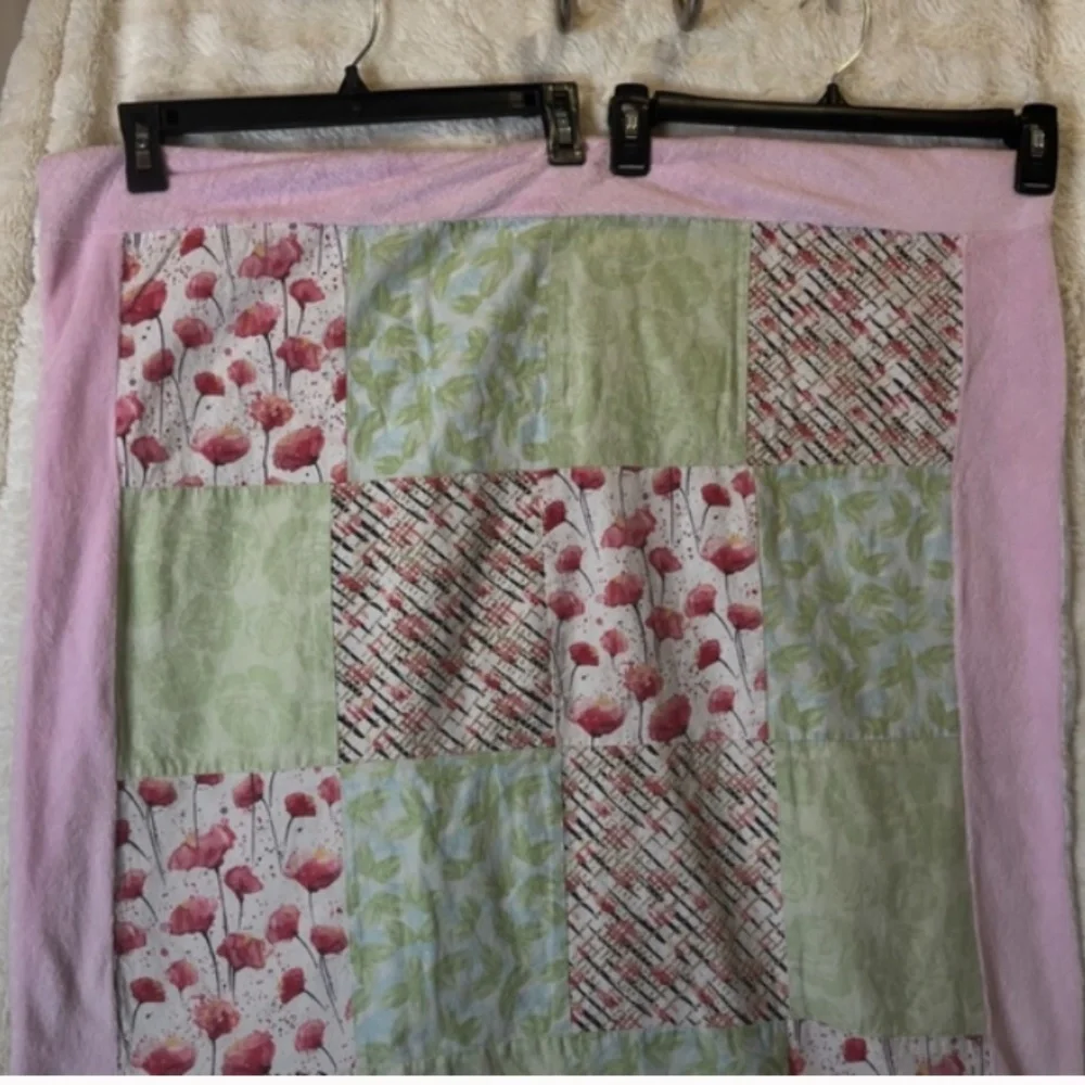 Baby Crib Quilt Handmade Pink Girl's Floral Crib Patchwork Blanket 33
